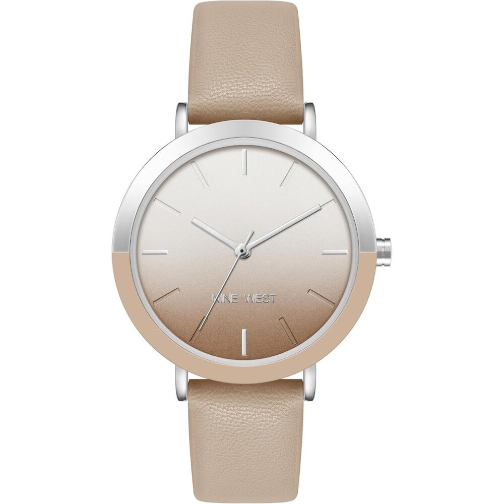 Women's Faux Leather Strap Tan/Silver Tone Buckle Closure Crystal Lens Watch